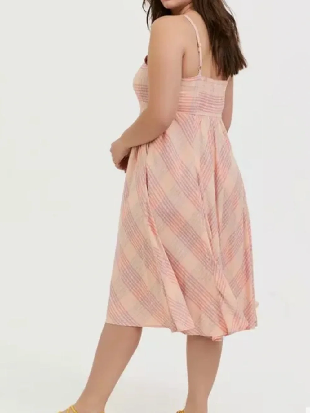 torrid Peach Plaid Challis Button-Front Midi Dress Size 1X Sleeveless - Picture 3 of 16